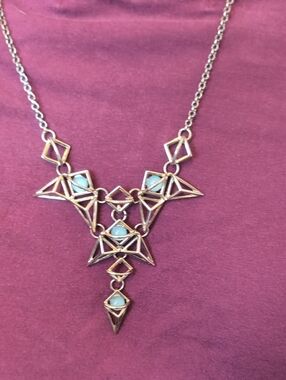 Gold-Tone Geometric Necklace with Turquoise Stones